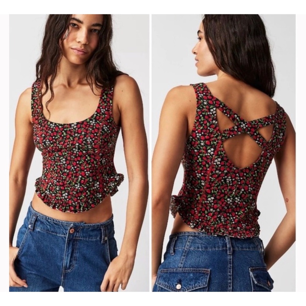 Free People Melanie Tank, Strawberry Combo XS Excellent Condition